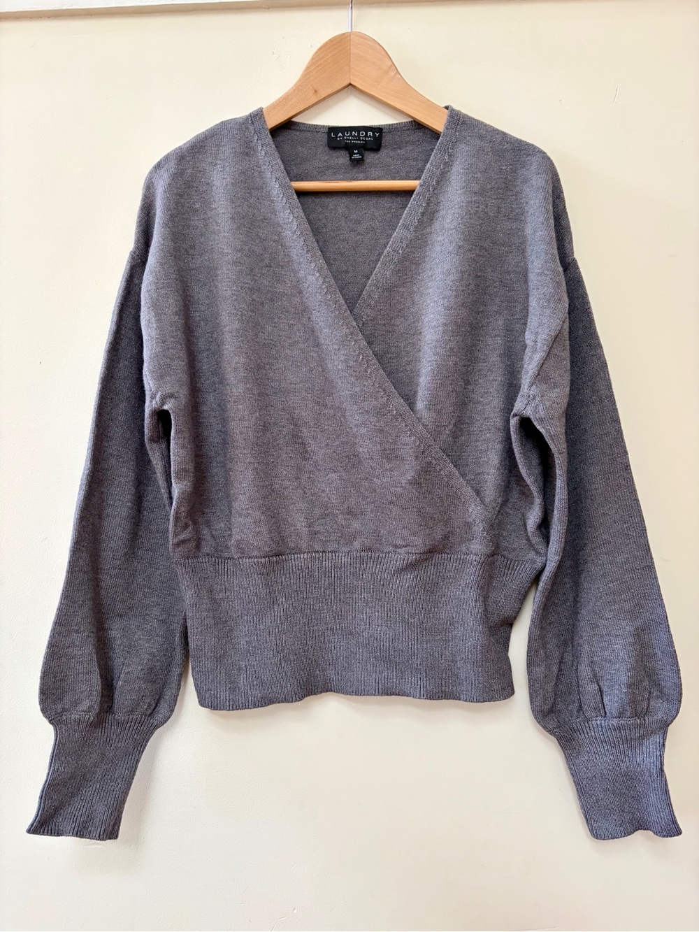 NWOT Laundry By Shelli Segal Wrap V-Neck Balloon Sleeve Sweater